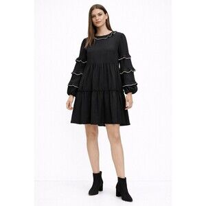 Black Tiered Ruffle Dress L Who What Wear Fairy Grunge Romantic Coastal Cowgirl